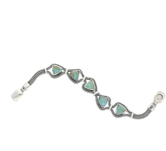 Sterling Silver Turquoise Five Stone Triangular Marquise Foxtail Bracelet B964