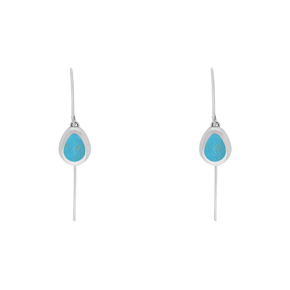 Sterling Silver Turquoise Fleur De Lis Disc Drop Earrings, E1373.
