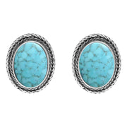 Sterling Silver Turquoise Large Oval Foxtail Stud Earrings