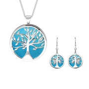 Sterling Silver Turquoise Large Round Tree of Life Two Piece Set S063