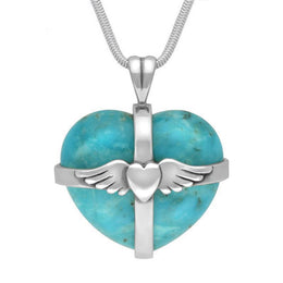 Sterling Silver Turquoise Large Winged Cross Heart Necklace