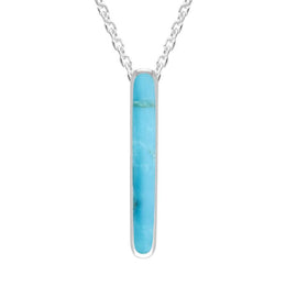 Sterling Silver Turquoise Lineaire Drop Oval Necklace. P2989.