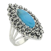 Sterling Silver Turquoise Marcasite Double Marquise Ring. R814