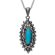 Sterling Silver Turquoise Marcasite Double Row Stone Necklace P2133