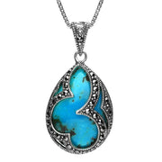 Sterling Silver Turquoise Marcasite Large Pear Shape Necklace, P2130.