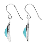 Sterling Silver Turquoise Marcasite Oval Oblong Drop Hook Earrings. E2305.