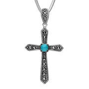 Sterling Silver Turquoise Marcasite Pointed Cross Necklace, P2124.