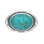 Sterling Silver Turquoise Oval Fleur Brooch M057