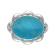 Sterling Silver Turquoise Oval Scalloped Edge Brooch