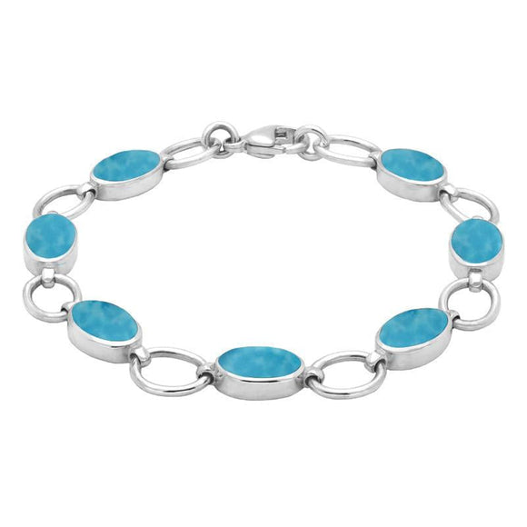 Sterling Silver Turquoise Oval Seven Stone Bracelet B185
