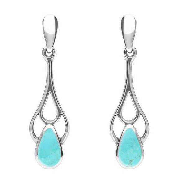 Sterling Silver Turquoise Pear Spoon Earrings. E139. 