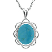 Sterling Silver Turquoise Rope Edged Oval Frill Necklace, P037