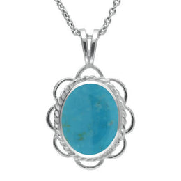 Sterling Silver Turquoise Rope Edged Oval Frill Necklace, P037