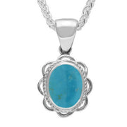 Sterling Silver Turquoise Rope Oval Frill Necklace. P007.
