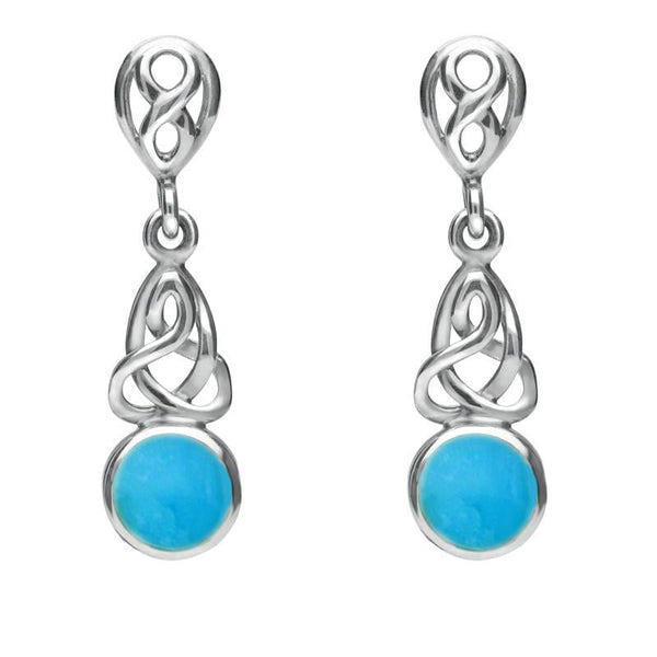 Sterling Silver Turquoise Round Celtic Dropper Earrings E975