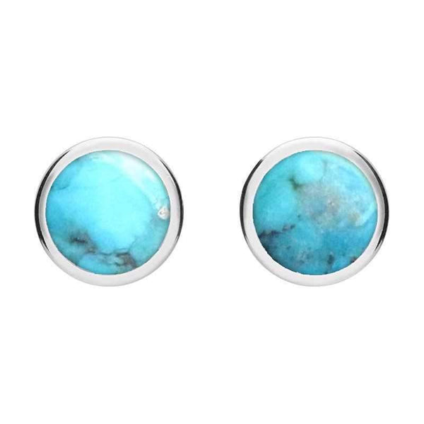 Sterling Silver Turquoise Round Stud Earrings. E099.