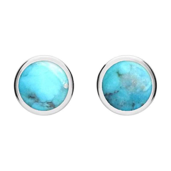 Sterling Silver Turquoise Round Stud Earrings. E099.