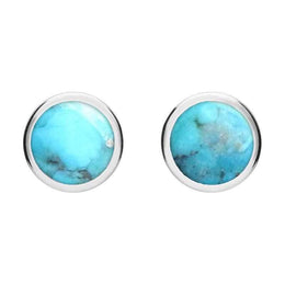 Sterling Silver Turquoise Round Stud Earrings. E099.