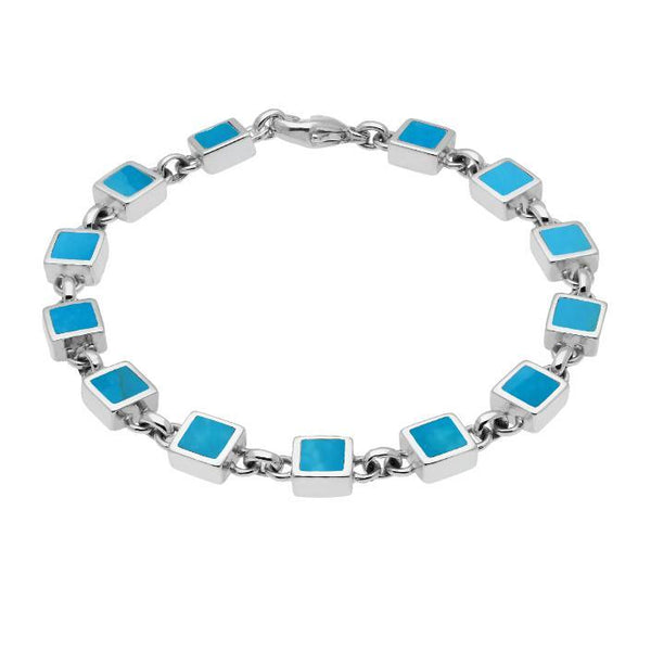 Sterling Silver Turquoise Square Stone Bracelet. B233.