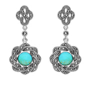 Sterling Silver Turquoise Marcasite Overlap Ribbon Drop Earrings E1786