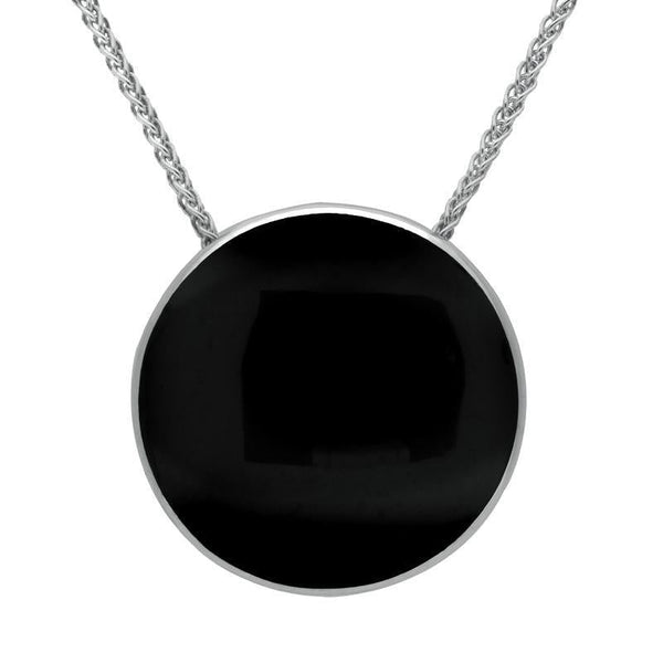 Sterling Silver Whitby Jet 25mm Round Necklace P1895