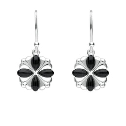 Sterling Silver Whitby Jet 4 stone Cross Drop Earrings. E1957