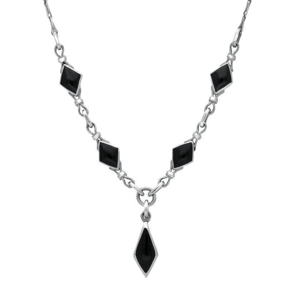 Sterling Silver Whitby Jet Diamond Shaped Necklace N229