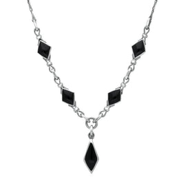 Sterling Silver Whitby Jet Diamond Shaped Necklace N229
