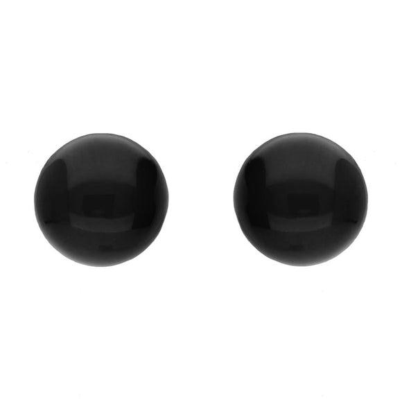 Sterling Silver Whitby Jet 8mm Domed Stud Earrings. E1725. 