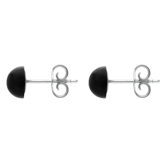 Sterling Silver Whitby Jet 8mm Domed Stud Earrings. E1725. 