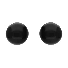 Sterling Silver Whitby Jet 8mm Domed Stud Earrings. E1725. 
