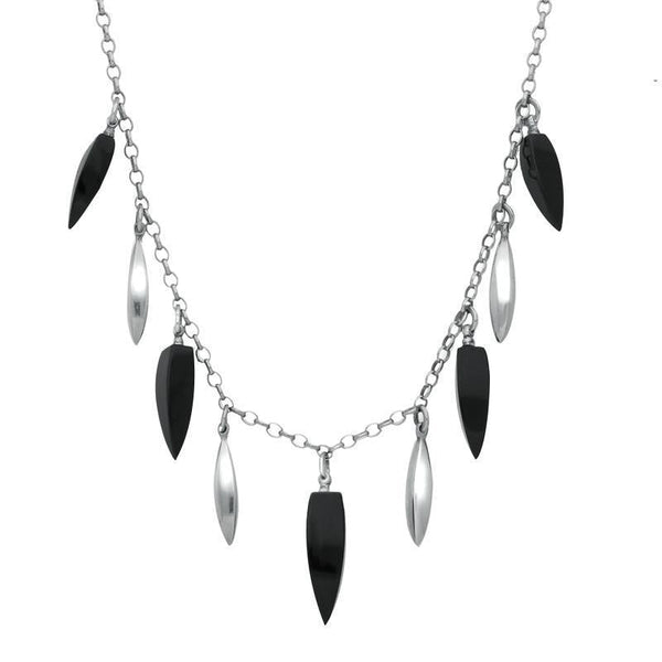 Sterling Silver Whitby Jet 9 Stone Dropper Necklace D