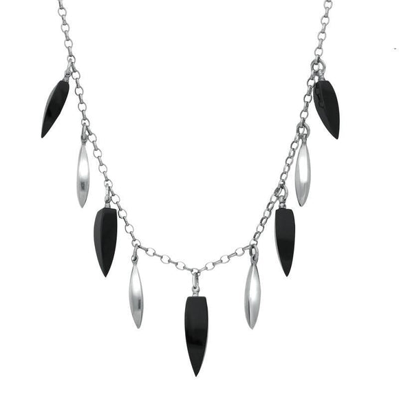 Sterling Silver Whitby Jet 9 Stone Dropper Necklace D
