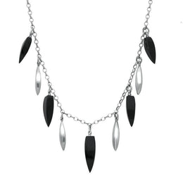 Sterling Silver Whitby Jet 9 Stone Dropper Necklace D