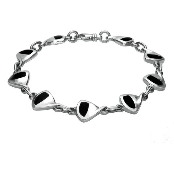 Sterling Silver Whitby Jet 9 Stone Freeform Bracelet. B253