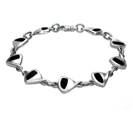 Sterling Silver Whitby Jet 9 Stone Freeform Bracelet. B253
