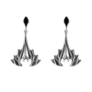 Sterling Silver Whitby Jet Abstract Bat Drop Earrings E1582