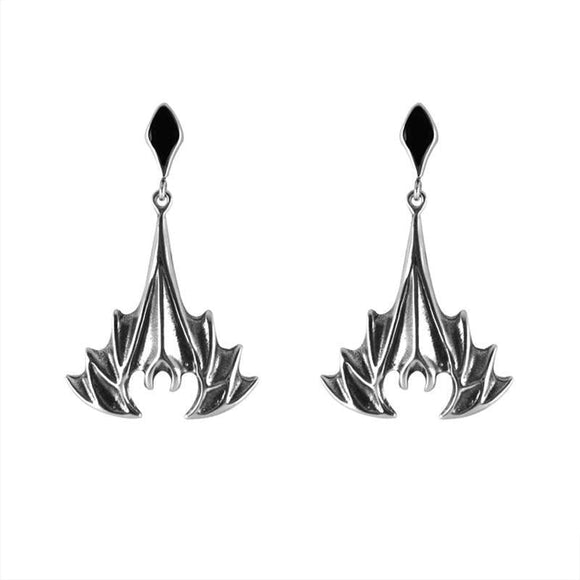Sterling Silver Whitby Jet Abstract Bat Drop Earrings E1582