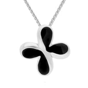 Sterling Silver Whitby Jet Abstract Butterfly Shaped Necklace. P976