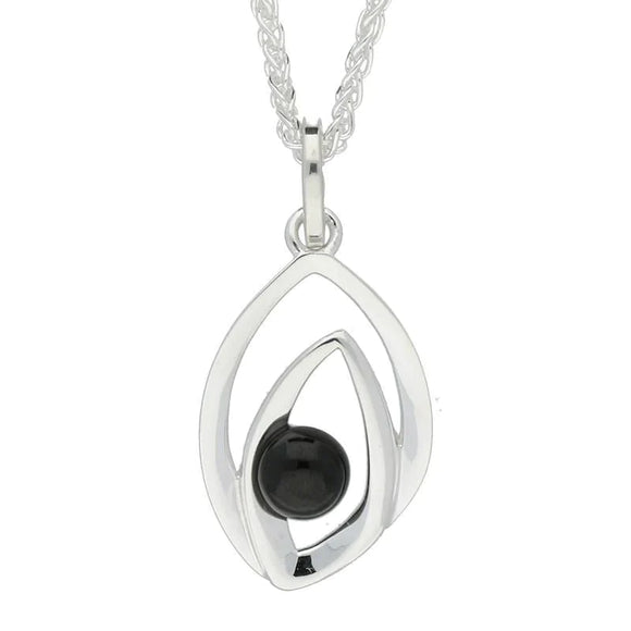 Sterling Silver Whitby Jet Abstract Flame Two Piece Set