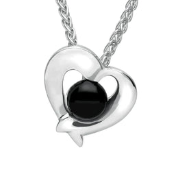 Sterling Silver Whitby Jet Abstract Heart Necklace. P2537