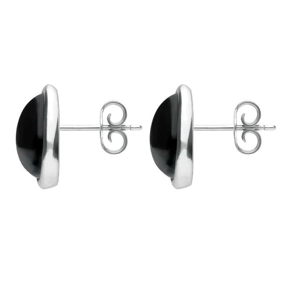 Sterling Silver Whitby Jet Abstract Marquise Stud Earrings. E2039.