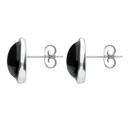 Sterling Silver Whitby Jet Abstract Marquise Stud Earrings. E2039.