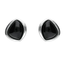Sterling Silver Whitby Jet Abstract Marquise Stud Earrings. E2039.