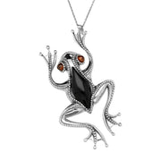 Sterling Silver Whitby Jet Amber Bead Detail Large Frog Necklace P2315