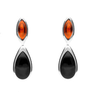 Sterling Silver Whitby Jet Amber Two Stone Marquise and Pear Drop Earrings E2430