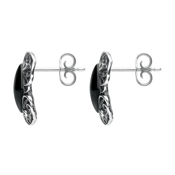 Sterling Silver Whitby Jet Antique Style Stud Earrings E1799 side