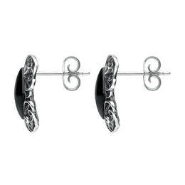 Sterling Silver Whitby Jet Antique Style Stud Earrings E1799 side