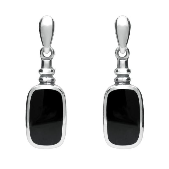 Sterling Silver Whitby Jet Bottle Top Drop Earrings. E055. 