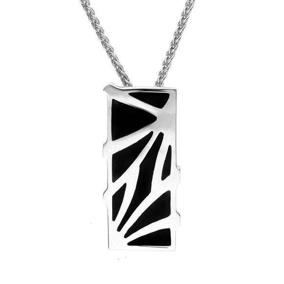 Sterling Silver Whitby Jet Branch Style Oblong Necklace. P1285